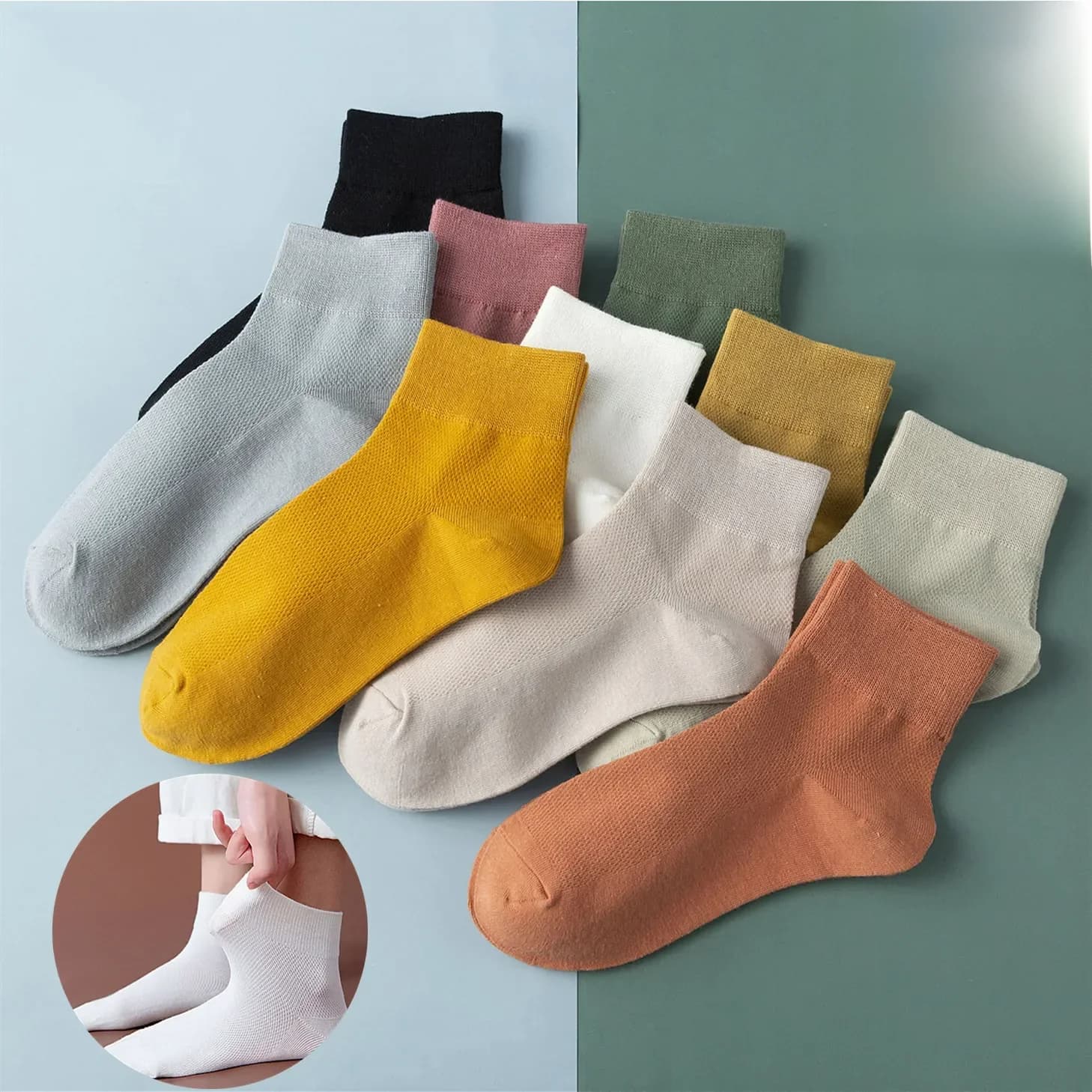 Chaussettes Courtes en Coton Solide pour Femme, Fines, Ajourées, en Maille, Douces, Décontractées, Respirantes, à la Mode, Harajuku, Rétro