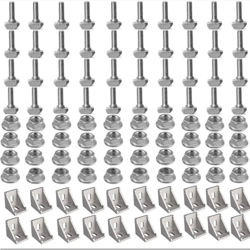 Jeu de 20 connecteurs à profil en aluminium 4040: 40 écrous à bride hexagonale M8 + 20 supports d'angle 4040 + 40 vis à boulon en T M8 x 16mm