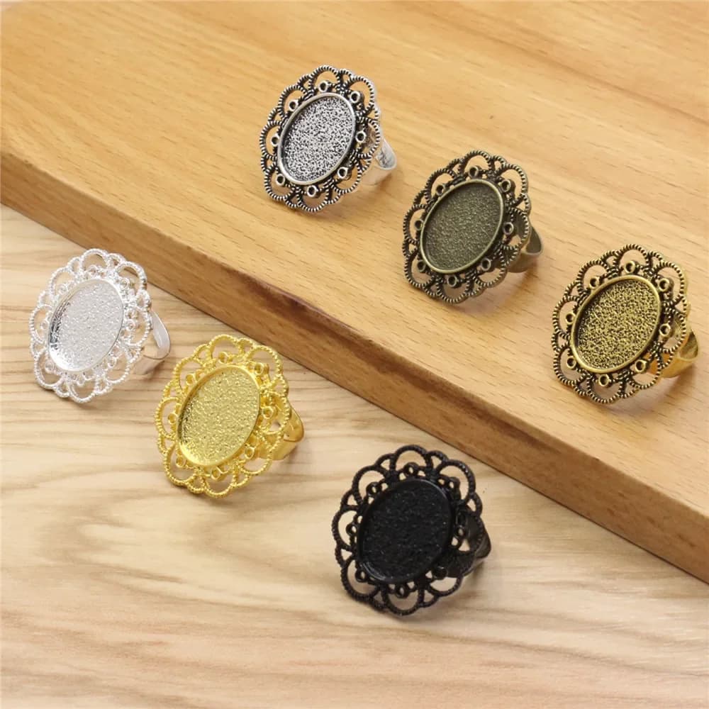 Anneau de Cabochons ovales 13x18mm 18x25mm, réglage vierge, Base de lunette pour bricolage, accessoires de fabrication, motif en verre, 10 pièces K06156