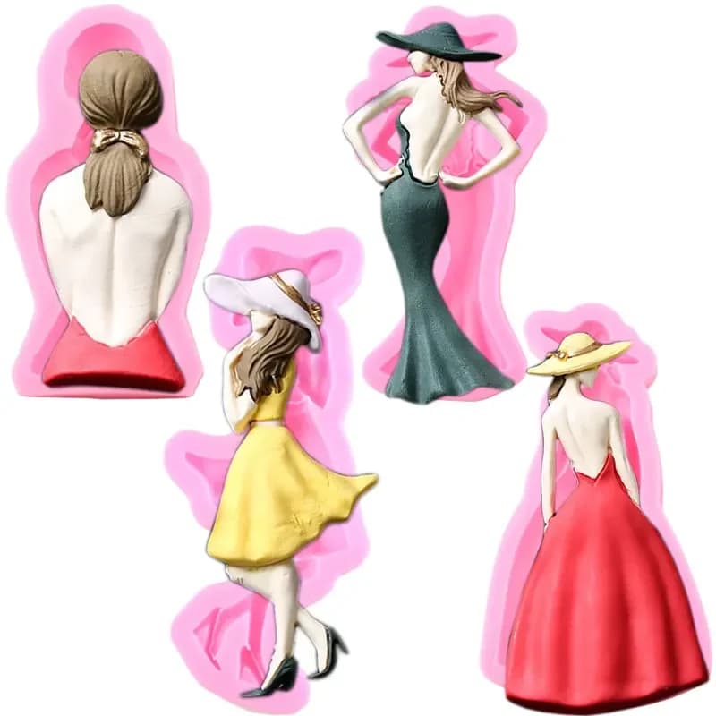 Moule à gâteau en silicone pour filles, outils de décoration de fête, pâte à gomme au chocolat, argile de bonbons, moules de cuisson de cuisine, bricolage, belle