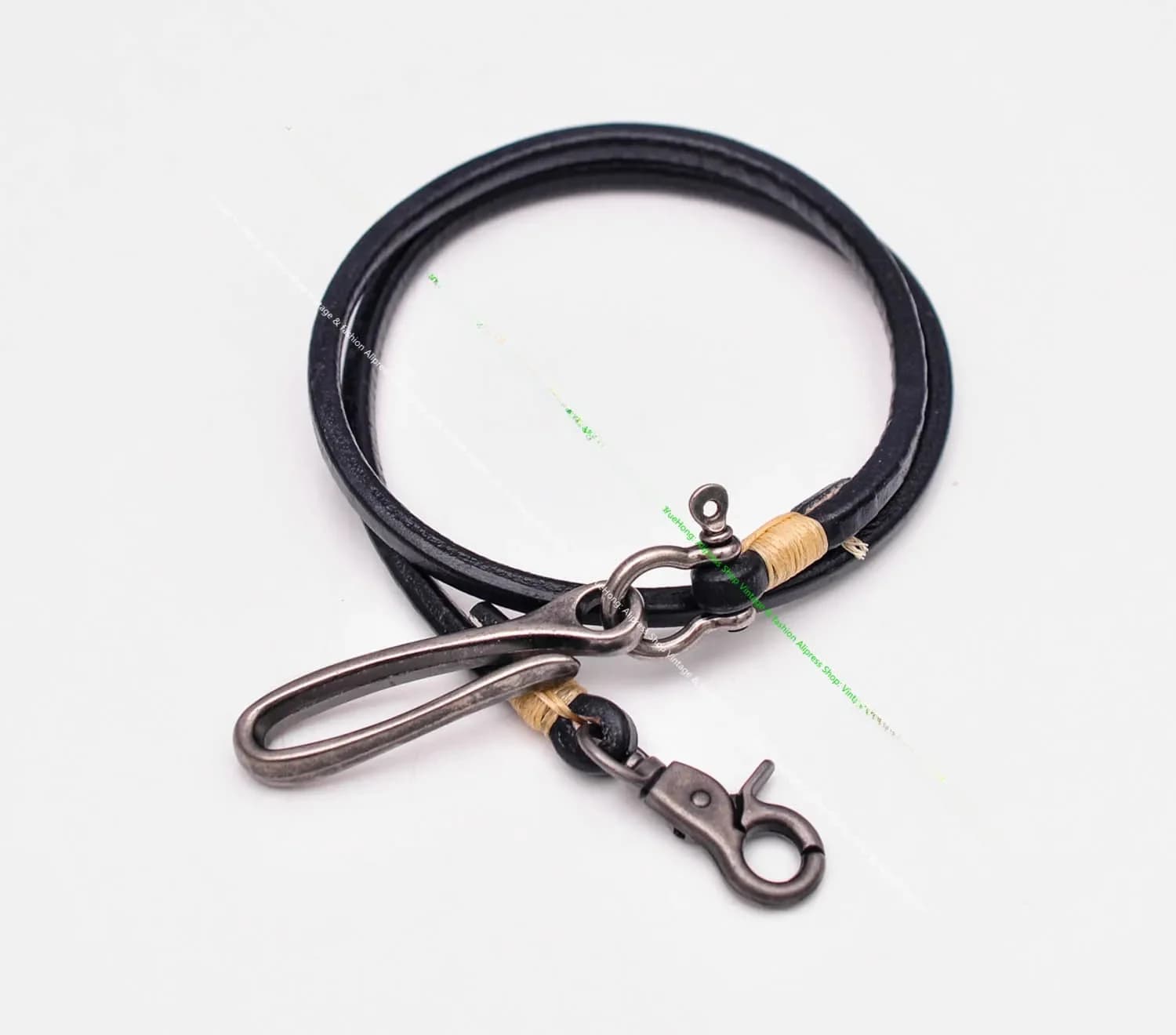 Porte-clés Long en cuir de vache végétal noir épais, fait à la main, pour motard, camionneur, chaîne de portefeuille en Jean avec fermoir à crochet, 15-30 pouces