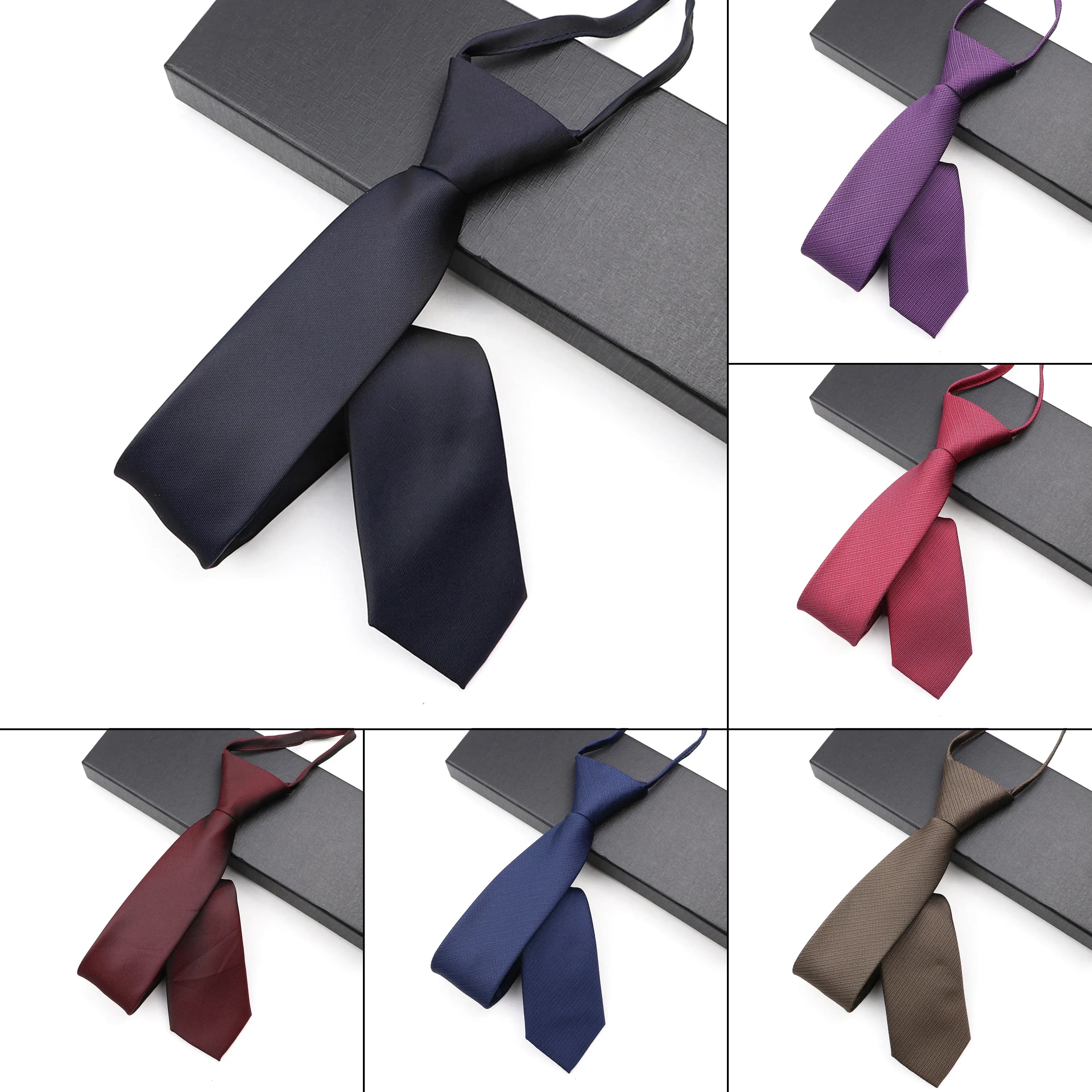 Cravate à fermeture éclair pour hommes, mode paresseux, couleur unie, 6cm, slim Business, Simple, pratique, fête, dîner, mariage, vêtements quotidiens, nouvelle collection
