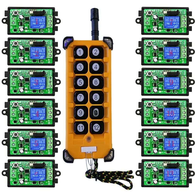 Relais de commande à distance sans fil RF 1 canal DC12V 24V à longue portée 3000M pour éclairage/lampe/portes de garage, volets, écran de projection
