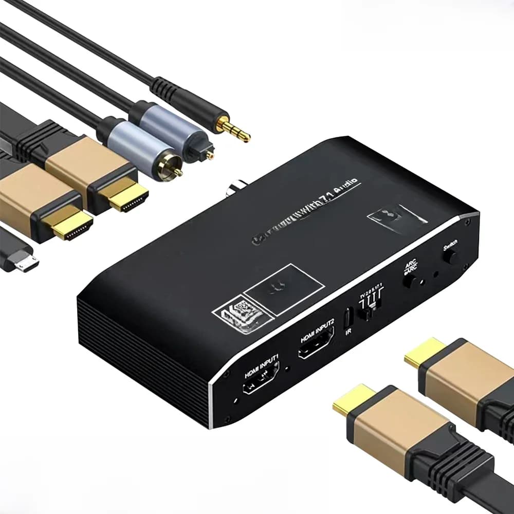 Commutateur HDMI 2x1 4K avec extracteur audio EARC, ARC et Toslink optique, commutateur HDMI 2.0 4K 60Hz, télécommande pour Apple TV PS4
