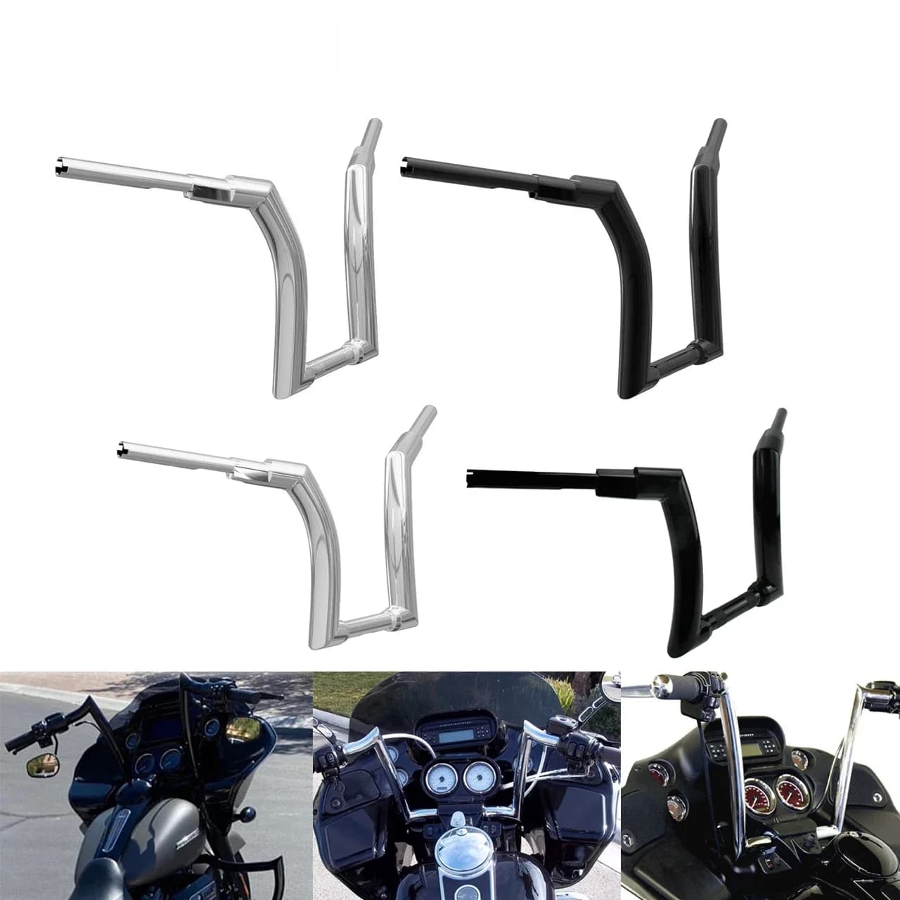 Guidon de moto pour Harley ocia, Softail, FL Touring, Fat Boy, Road King, FLHR, noir, chrome Z Drag Bar, installation, 12 ", 14", 16"