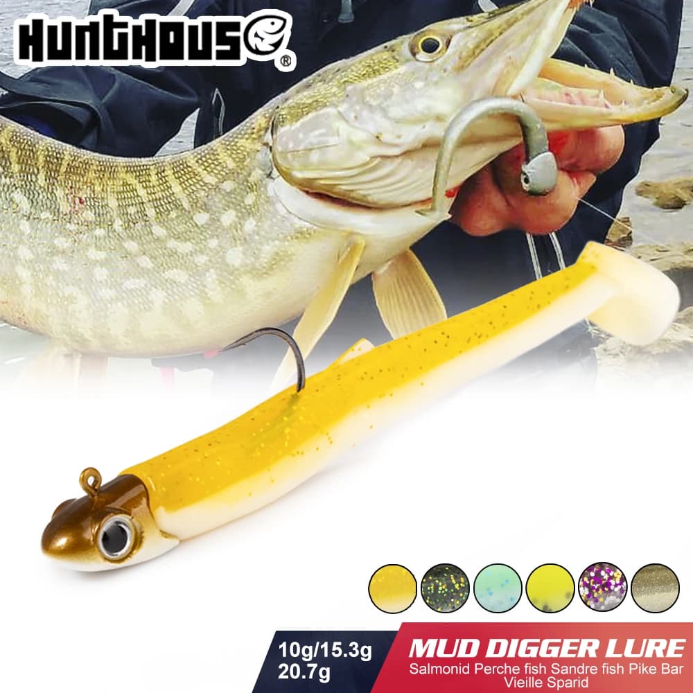 Leurre souple Hunthouse Jig Head 10g/15.3g/20.7g, Swimbaits coulants 100mm/102mm/105mm pour Black-bass, Brochet, Leurre marin en silicone