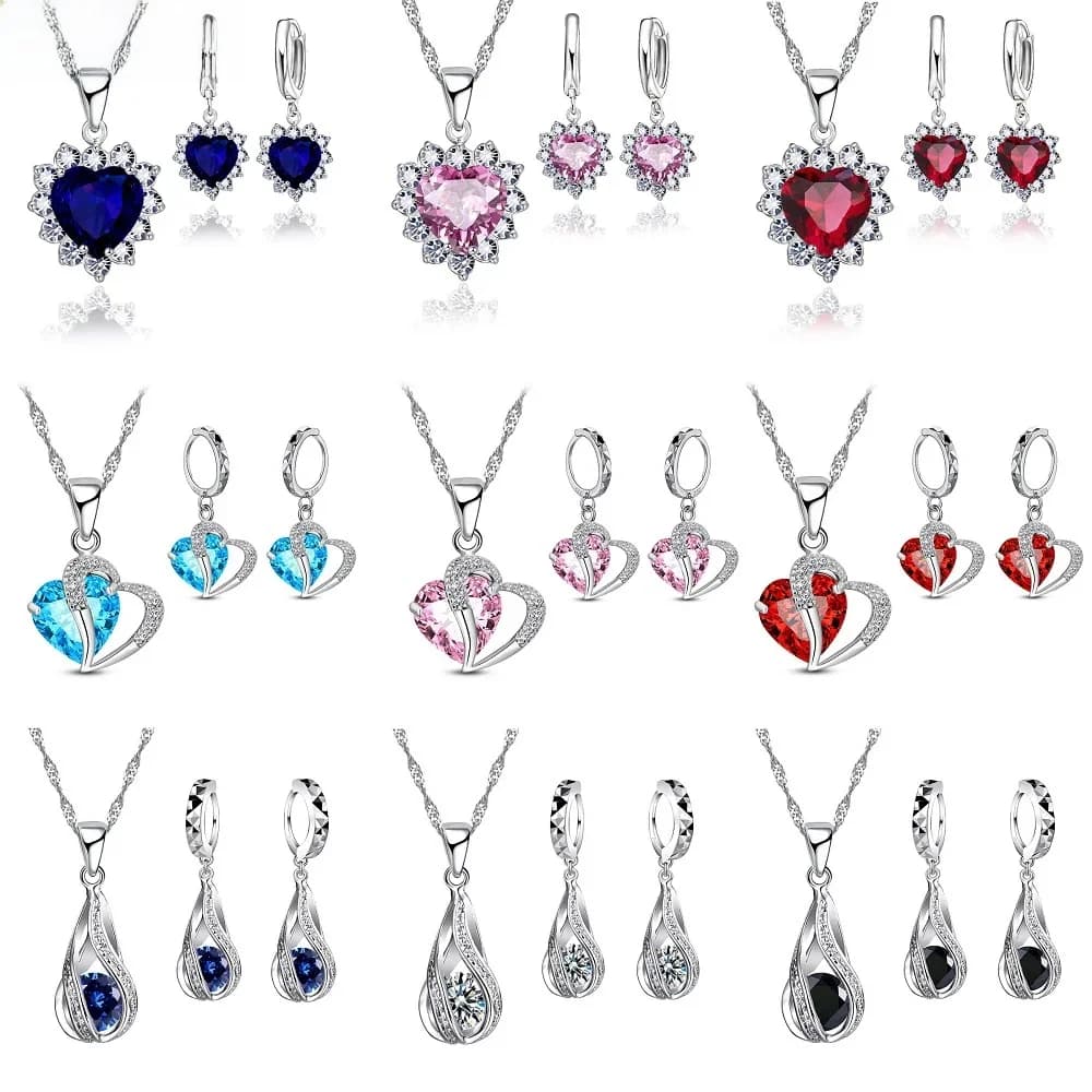 Ensemble de bijoux de mariée en argent Sterling 925, collier et boucles d'oreilles en cristal pour femmes et filles, cadeau d'anniversaire, bijoux à la mode, vente en gros