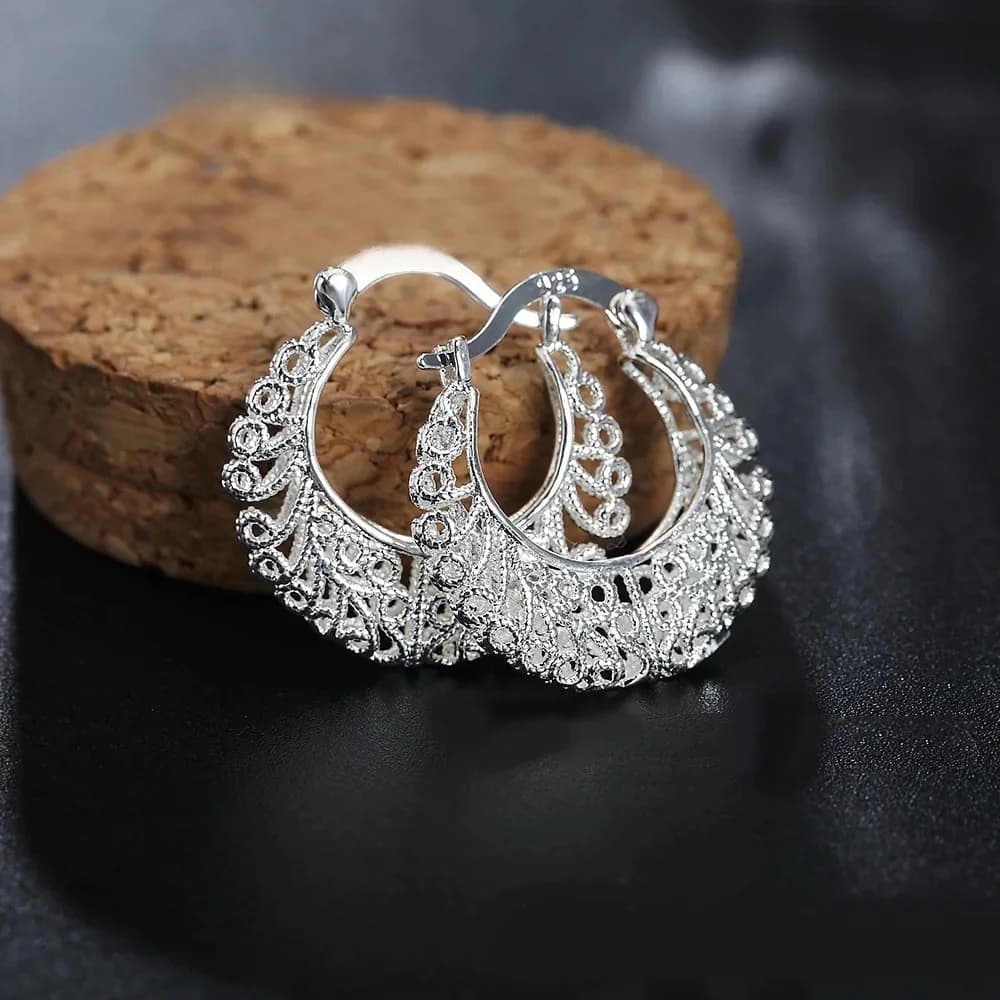 Ethnique Vintage motif cerceau boucles d'oreilles 100% 925 en argent Sterling réel S925 bijoux femme célèbre mariage fiançailles fête cadeaux