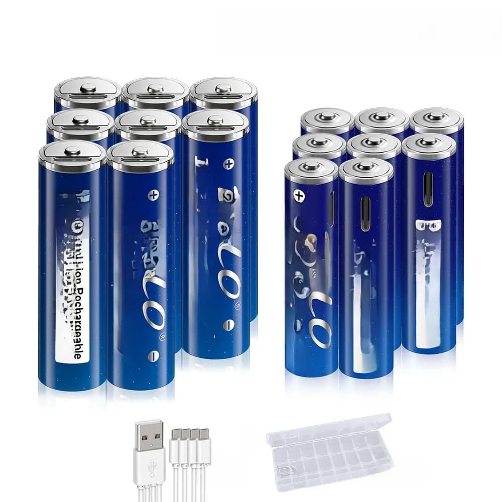 Batterie AA rechargeable Li-ion 1,5 V 3600 mWh + Batterie AAA rechargeable au lithium 1,5 V 1110 mWh avec câble USB