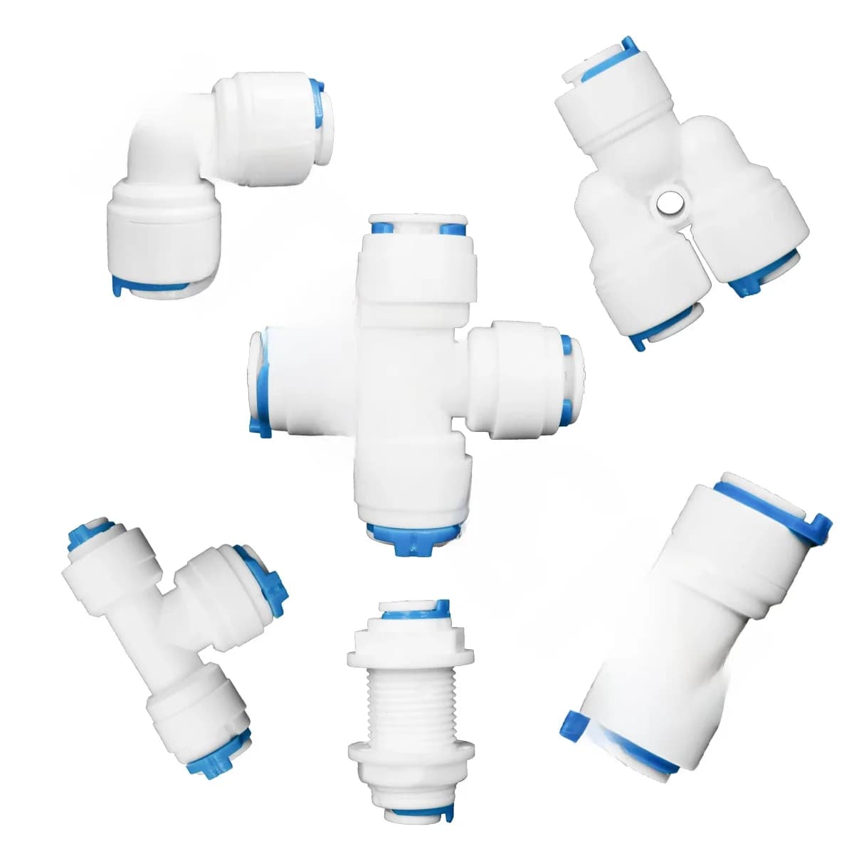 RO raccord de tuyau d'eau coude droit Tee Cross 1/4 "3/8" raccord de tuyau rapide en plastique connecteur d'osmose inverse