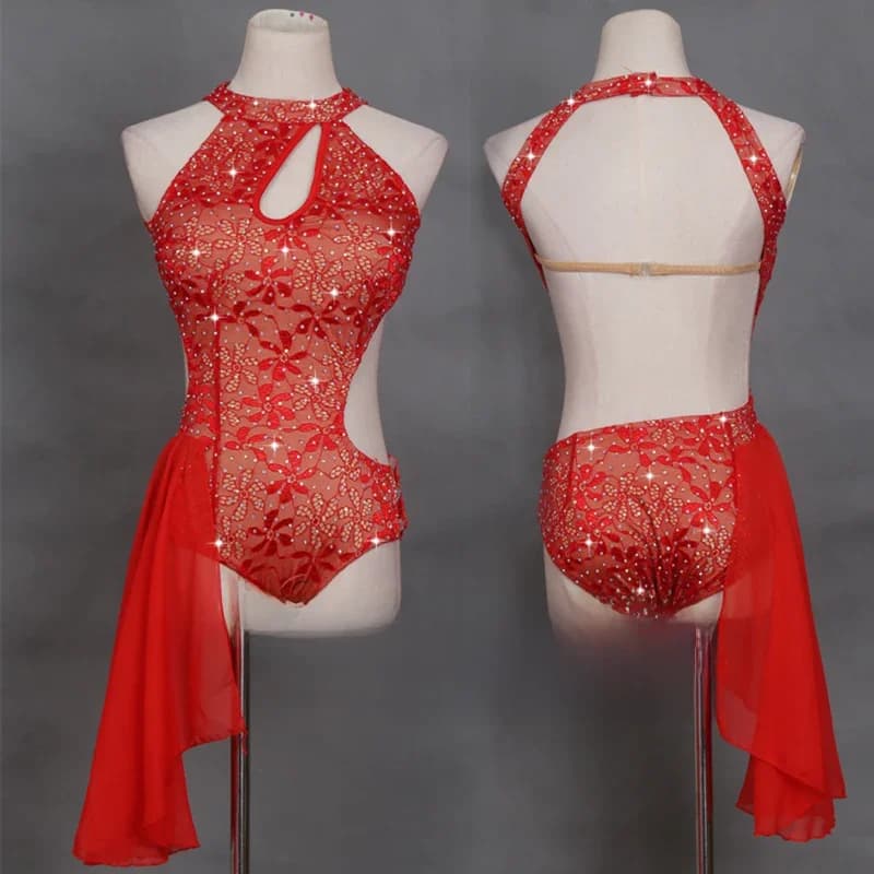 Jupe de compétition de danse de tuyau d'acier, jupe de performance, dentelle rouge personnalisée, dos nu, sexy, adulte, nouveau