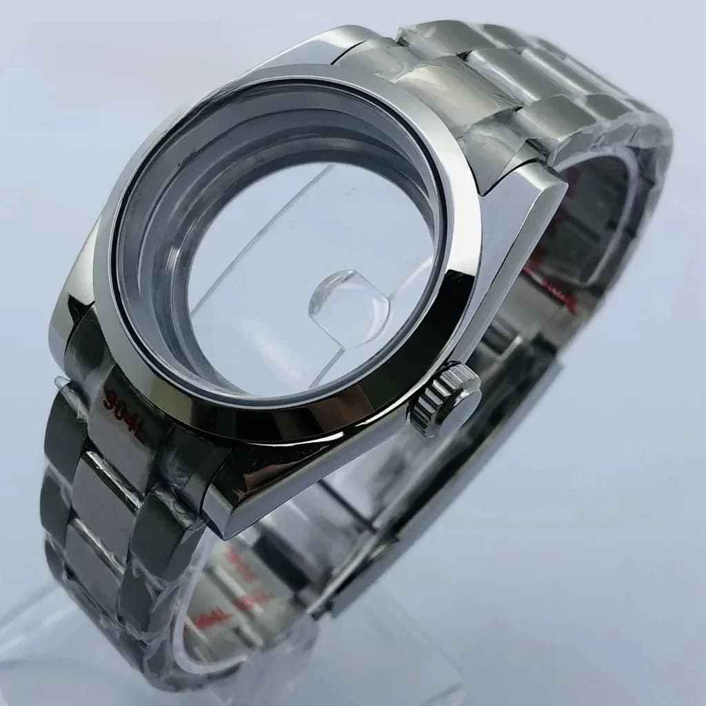 Miuksi 36mm/40mm boîtier argent verre saphir date fit NH35 NH36 NH34 ETA2824 2836 Mingzhu DG2813 3804 Miyota8205 8215 mouvement