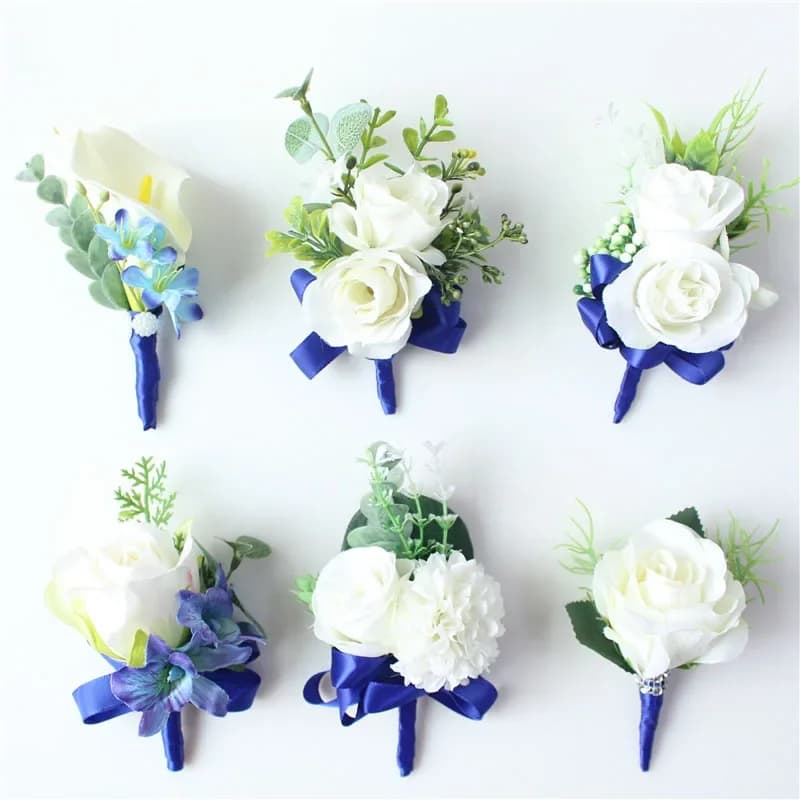 Meldel-Corsage Boutonnière de Mariage pour Homme, Bracelet de Poignet pour Patients, Blanc, Bleu, Épinglette de Marié, ix, Réunion, Décor Floral