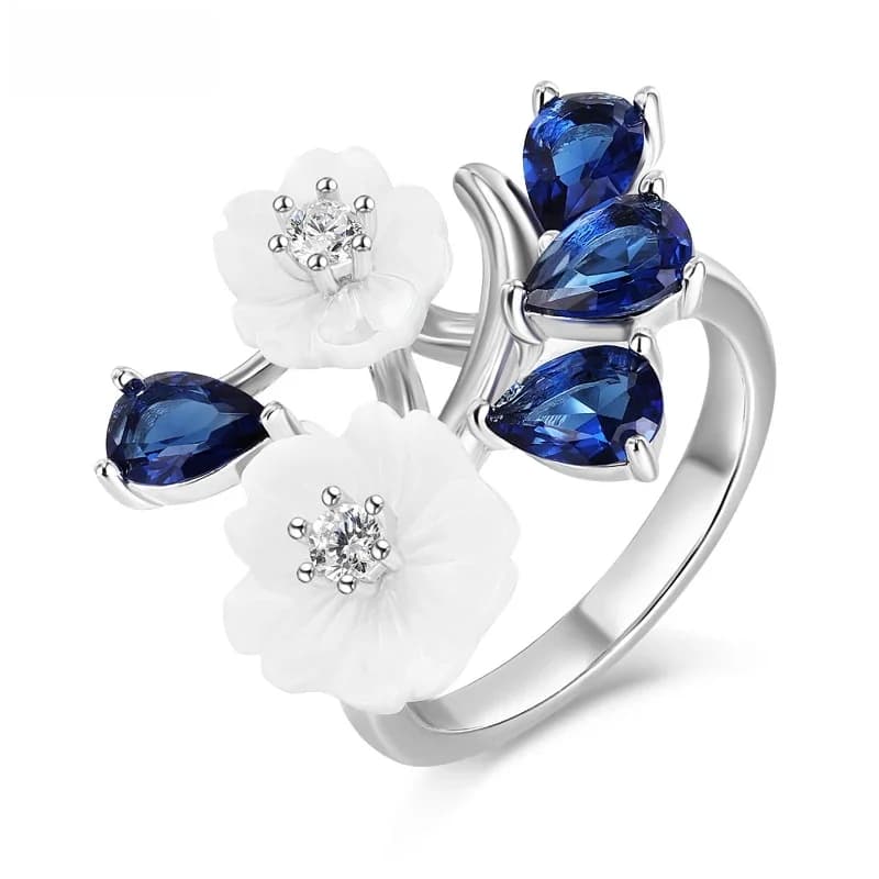 Laya – bague pour femmes, haute qualité, saphir bleu, Zircon, coquille naturelle, fleur, argent Sterling 925, bijoux originaux à la mode, nouvelle tendance