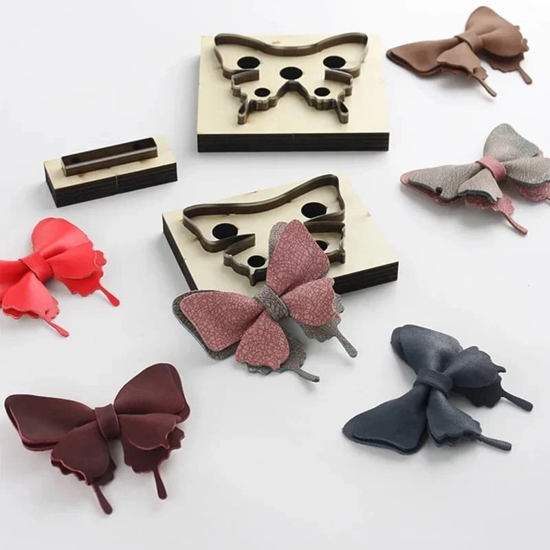 Modèle de papillon en queue d'hirondelle en cuir, matrice de poinçonnage en bois, outil artisanal en cuir, moule de coupe à nœud papillon pour décorations de sacs