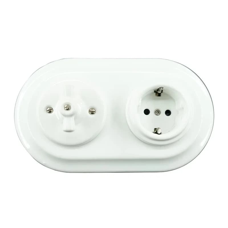Interrupteur mural double en céramique et prise allemande encastrée, 2 cadres en porcelaine