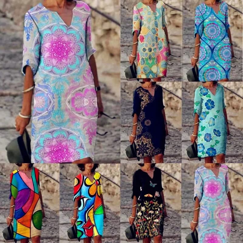Femmes ample printemps Vintage volants Befree robe grand imprimé Sexy été Boho décontracté fête robes élégantes grandes tailles