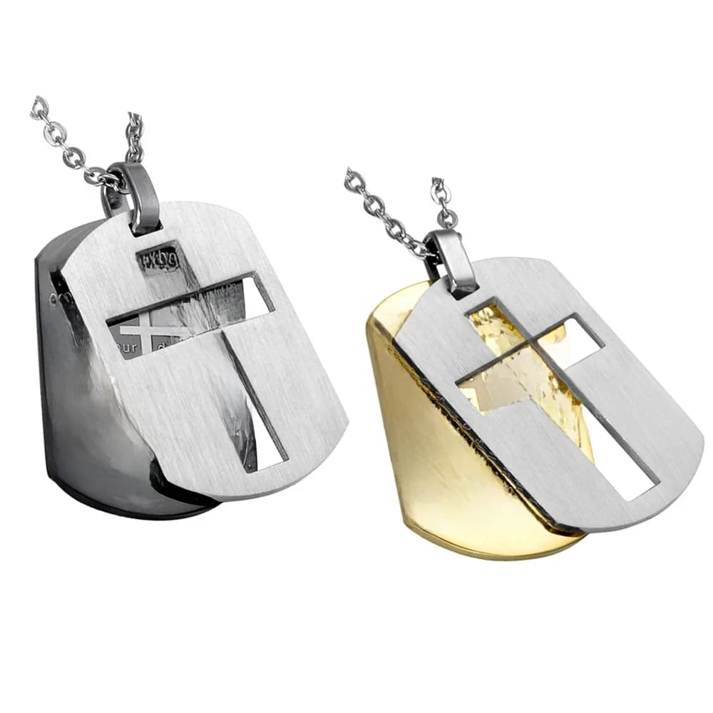 Colliers croix présidence en acier inoxydable pour hommes, bijoux chrétiens, seigneurs de la Bible, prière, étiquettes de chien, document doré, cadeau de Noël