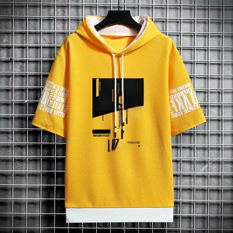 Sweat-shirt à capuche pour hommes, Style japonais, mode Streetwear, manches courtes, décontracté, imprimé Harajuku, vêtements pour hommes