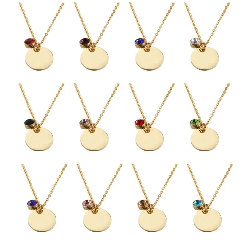Fnixtar 12 pièces 45cm 15mm disques ronds collier de pierre de naissance miroir polonais chaîne en acier inoxydable collier pour la mode féminine 2021
