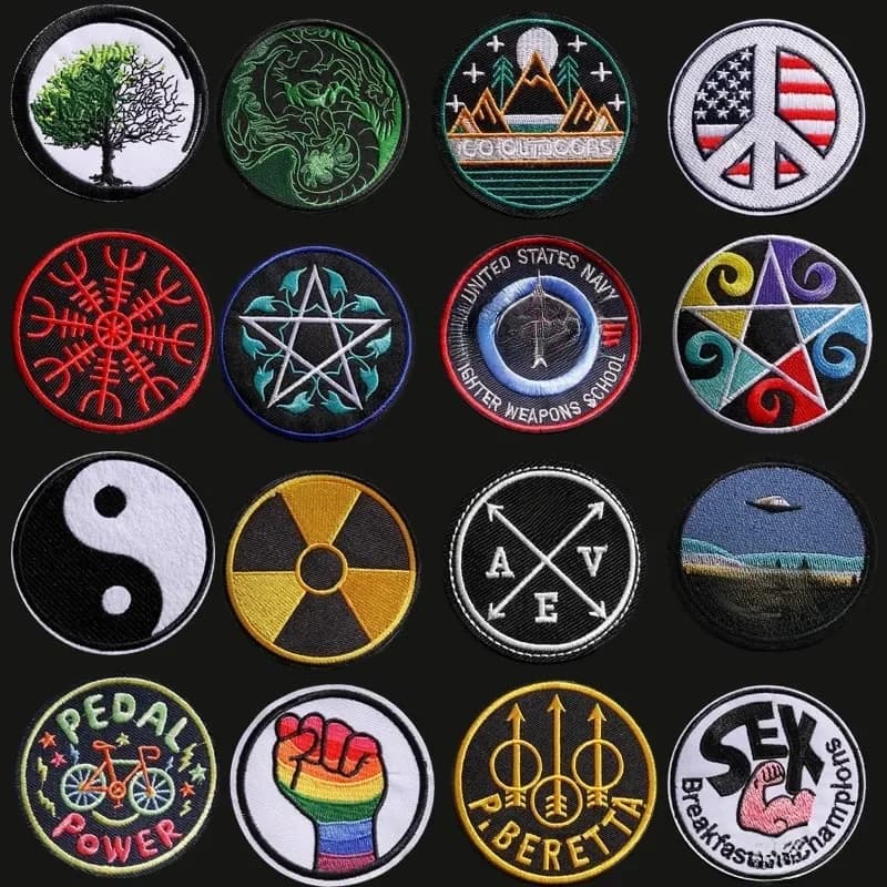 Noir rond marée marque LOGO broderie badge patch tissu autocollants bricolage vêtements chapeau repassage accessoires coude décalcomanies pour les enfants