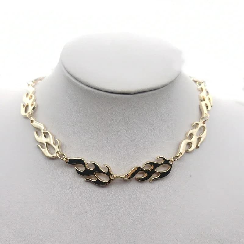 Collier ras du cou en fer doré flamme de feu pour femme, fil de fer barbelé unisexe, streetwear hip-hop, style gothique punk, petit tour de cou, cadeaux