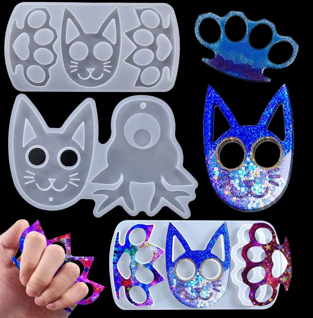 Moule en Silicone pour chat, renard, griffe de poing, défense, crâne de chat, ensemble d'anneaux, porte-clés, résine époxy cristal, outils de moulage artisanaux, 1 pièces