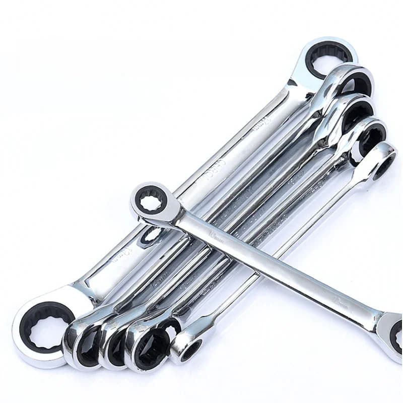 Clé à cliquet à Double tête en Chrome Vanadium, ensemble de clés combinées à cliquet réversible