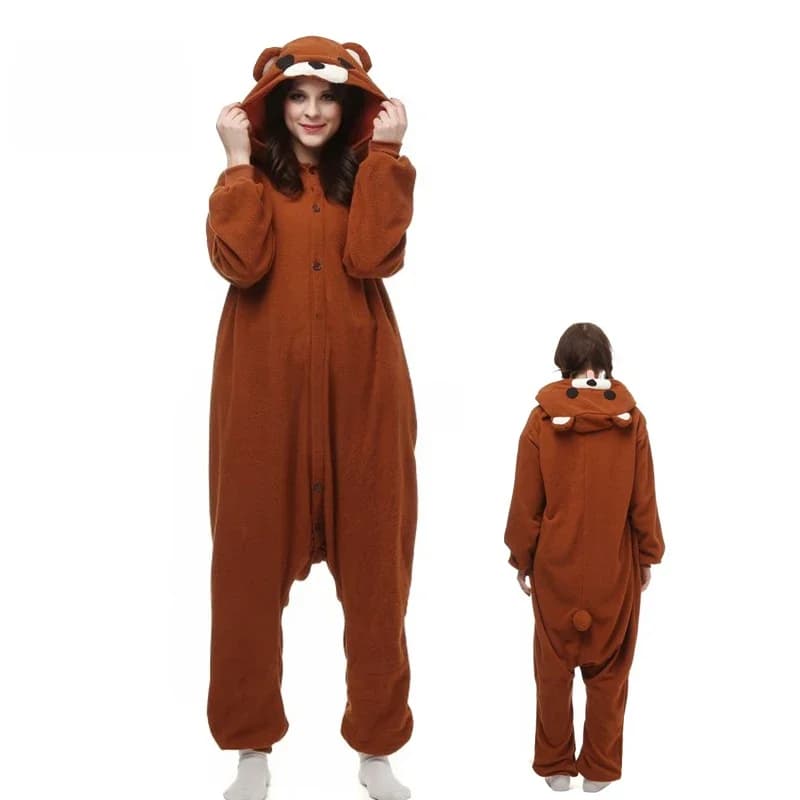 XXL (180-200 cm) ours pyjamas Anime marron adultes Onesies femmes fille Cosplay dessin animé Costume Animal hiver raton laveur Kigurumi