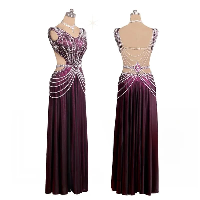 Costume de compétition de danse du ventre pour adultes et enfants, jupe de performance, diamant d'eau, violet, fendu, personnalisé, nouveau