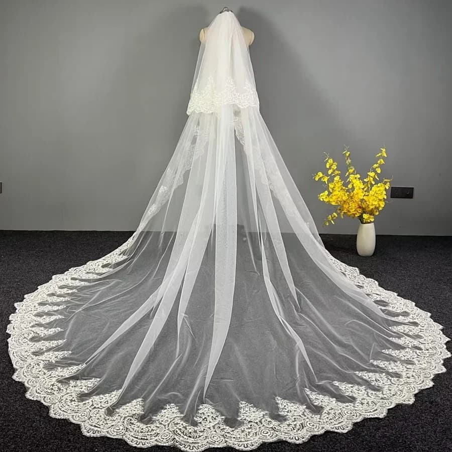 Nouveauté : voiles de mariée en dentelle à paillettes, 2 couches, 3 mètres, style cathédrale, forêt, avec peigne, accessoires de mariage sexy, Velo De Novia