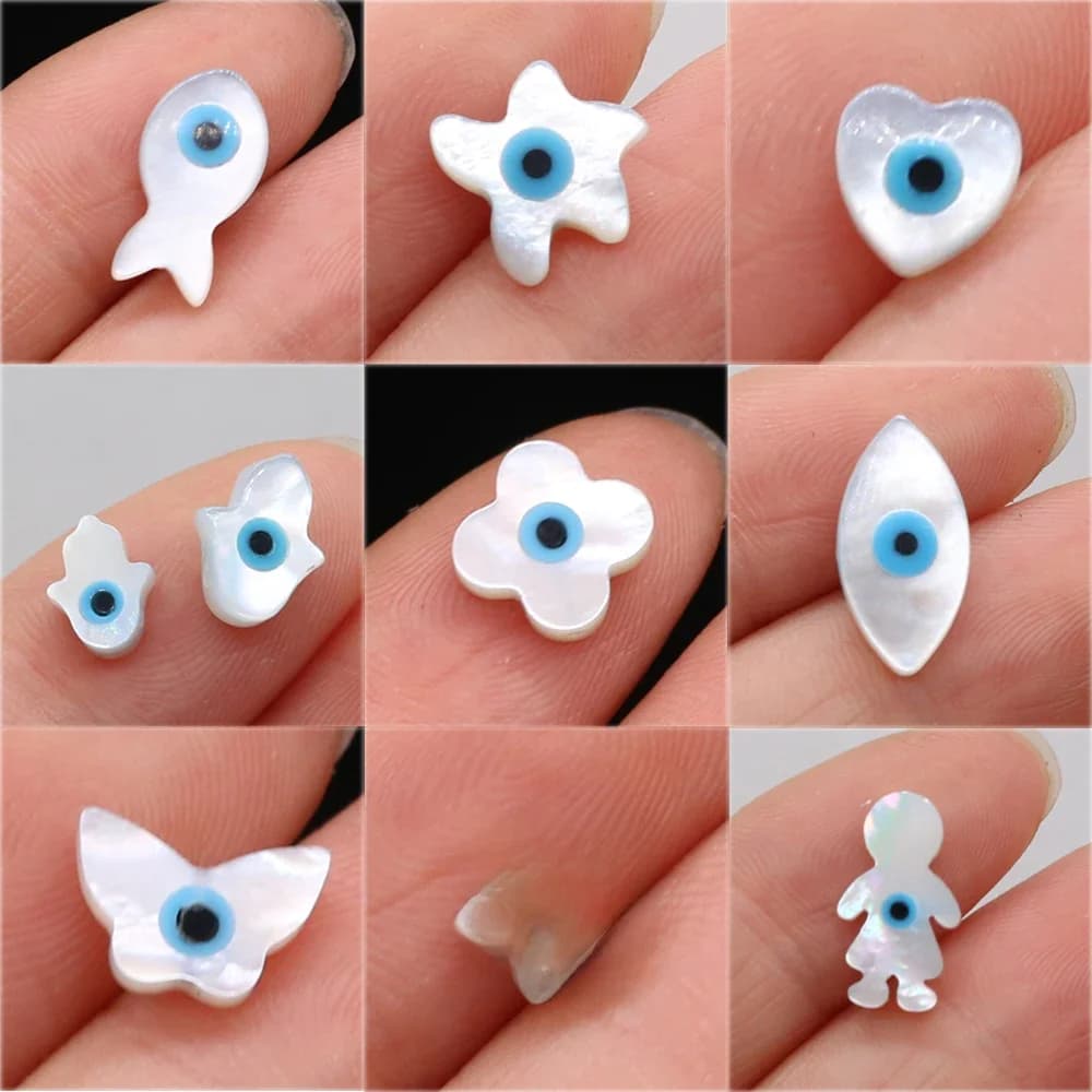 4 pièces coquille de mer naturelle bleu oeil grec mauvais œil perles de nacre breloques pour la fabrication de bijoux à bricoler soi-même collier Bracelet accessoires
