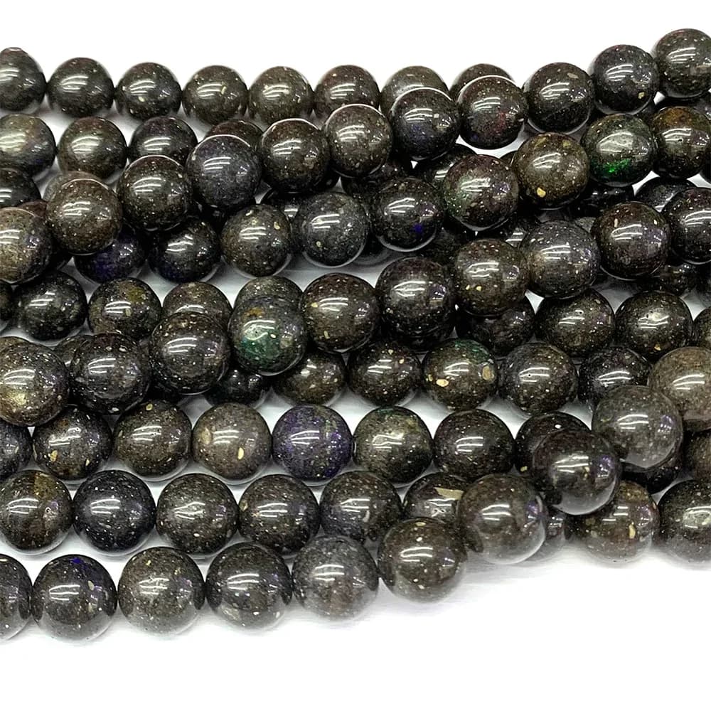 Veemake, pierres précieuses rondes en opale noire naturelle, perles pour femmes, idéales pour la création de bijoux : colliers, bracelets, boucles d'oreilles, bagues 06895.