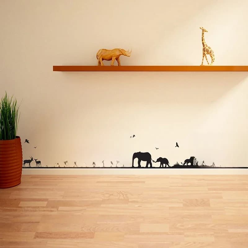 Grand autocollant mural africain pour chambre d'enfant, girafe, tigre, éléphant, arbre, planche de sauna, safari, animaux de la jungle, forêt, décalcomanie