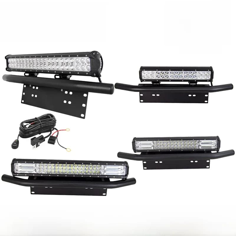 Barre lumineuse LED 18 20 23 pouces 126W 288W 324W + pare-chocs avant avec support de plaque d'immatriculation et kit de câblage pour ATV 4WD 4x4