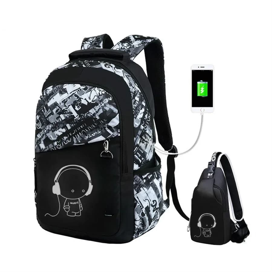 Sacs d'école lumineux, grand sac à dos imperméable pour adolescents, sac à dos scolaire lumineux pour garçons, ensemble de sacs de poitrine pour étudiants