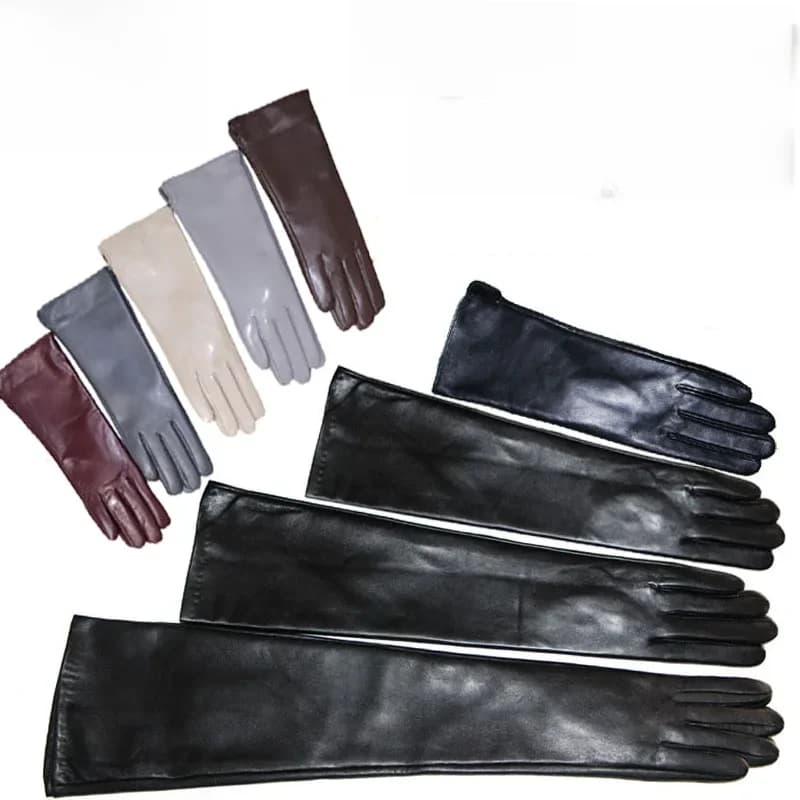 Gants en cuir longs de haute qualité pour femmes, gants en peau de mouton moyens et longs, gants en cuir fins et épais chauds d'hiver, manche de bras en cuir à manches longues 100 % en cuir, nouveau