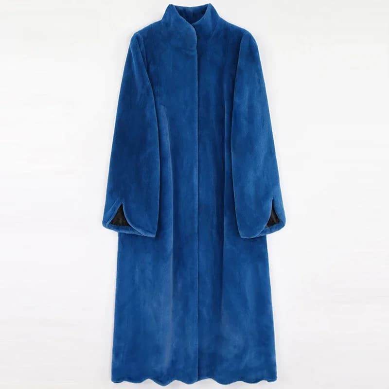 Nerazzurri hiver Long bleu chaud épais moelleux fausse fourrure manteau femmes pétoncle ourlet une ligne noir coréen mode vêtements d'extérieur 5xl 6xl 7xl