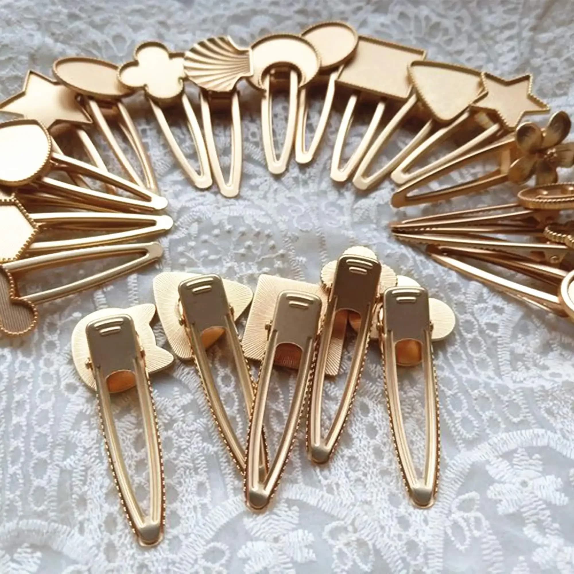 Lot de 5 pinces à cheveux et bandeaux en cuir de haute qualité, motif géométrique, finition dorée KC, pour accessoires de coiffure DIY