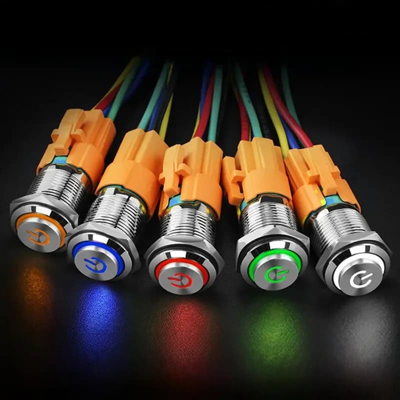 Bouton métallique à tête haute pour Led, 12/16/19/22mm, bouton étanche avec lumière, réinitialisation automatique, verrouillage automatique, interrupteur à symbole d'alimentation
