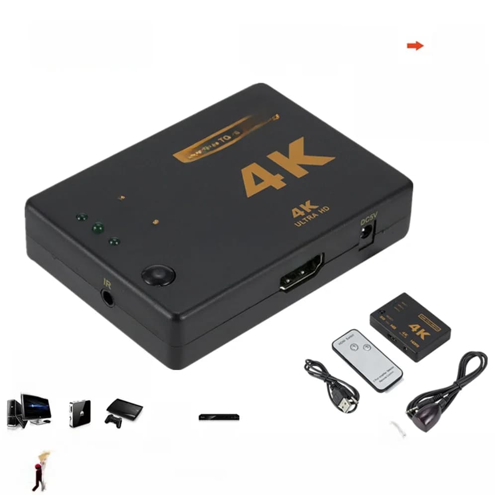 Grwibeou 4K 2K 3x1 répartiteur de câble HDMI HD 1080P adaptateur de commutation vidéo 3 entrées 1 Port de sortie Hub HDMI pour Xbox PS4 DVD HDTV PC