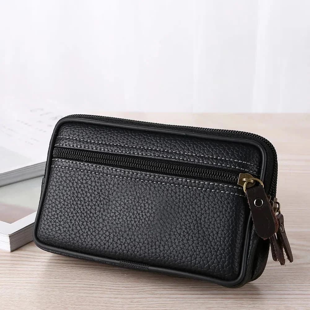 Mini sac banane multifonction pour homme, cuir PU, double couche, fermeture éclair, carte de téléphone, sacs de ceinture de voyage, sac banane, mode, nouveau