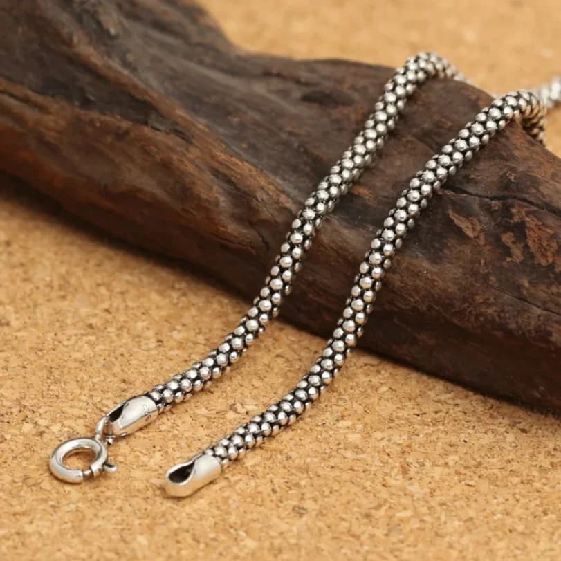 Collier pop-corn en argent pur véritable pour hommes et femmes, collier de maïs thaïlandais en argent Sterling S925, longue chaîne rétro, bijoux fins