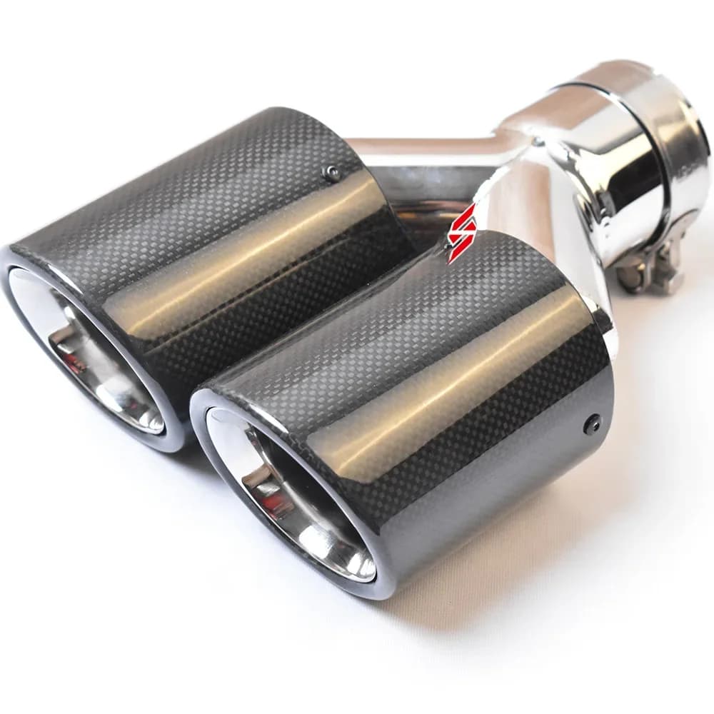 Embout de Silencieux Bouclé Biseauté en Acier Inoxydable pour Civic, Universel, Longueur Égale, Touriste, Fibre Brillante, Tuyau