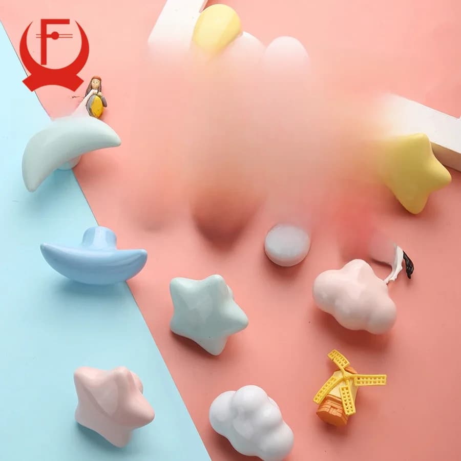 KAK – poignées de meubles en céramique, design de dessin animé, pour chambre d'enfant, placard, placard, mobilier de cuisine, nuage coloré