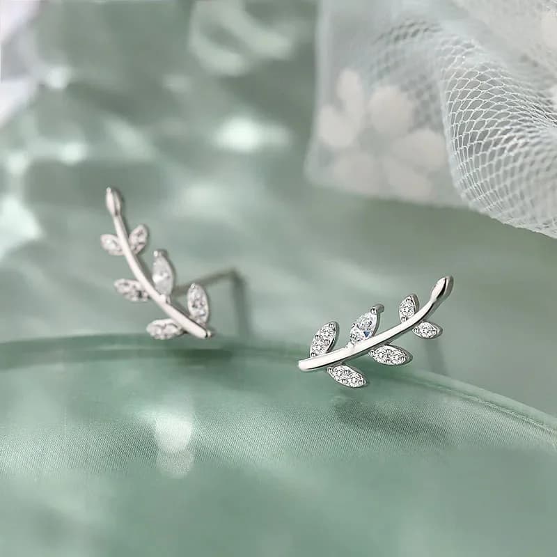 Boucles d'oreilles en argent regardé 925 pour femme, pavé simple français, cristal, branche d'olivier, cuir chevelu, bijoux de mariage, luxe abordable, tempérament