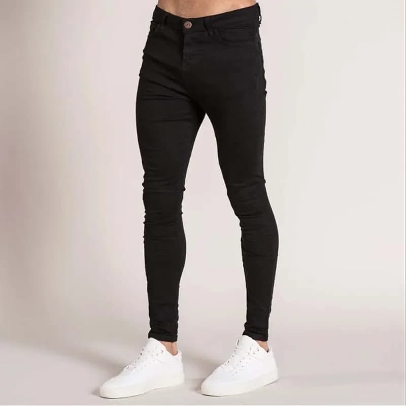 Automne hommes jean élastique maigre couleur unie Stretch crayon pantalon coupe ajustée Denim jean Jogging Streetwear Cowboy pantalon décontracté