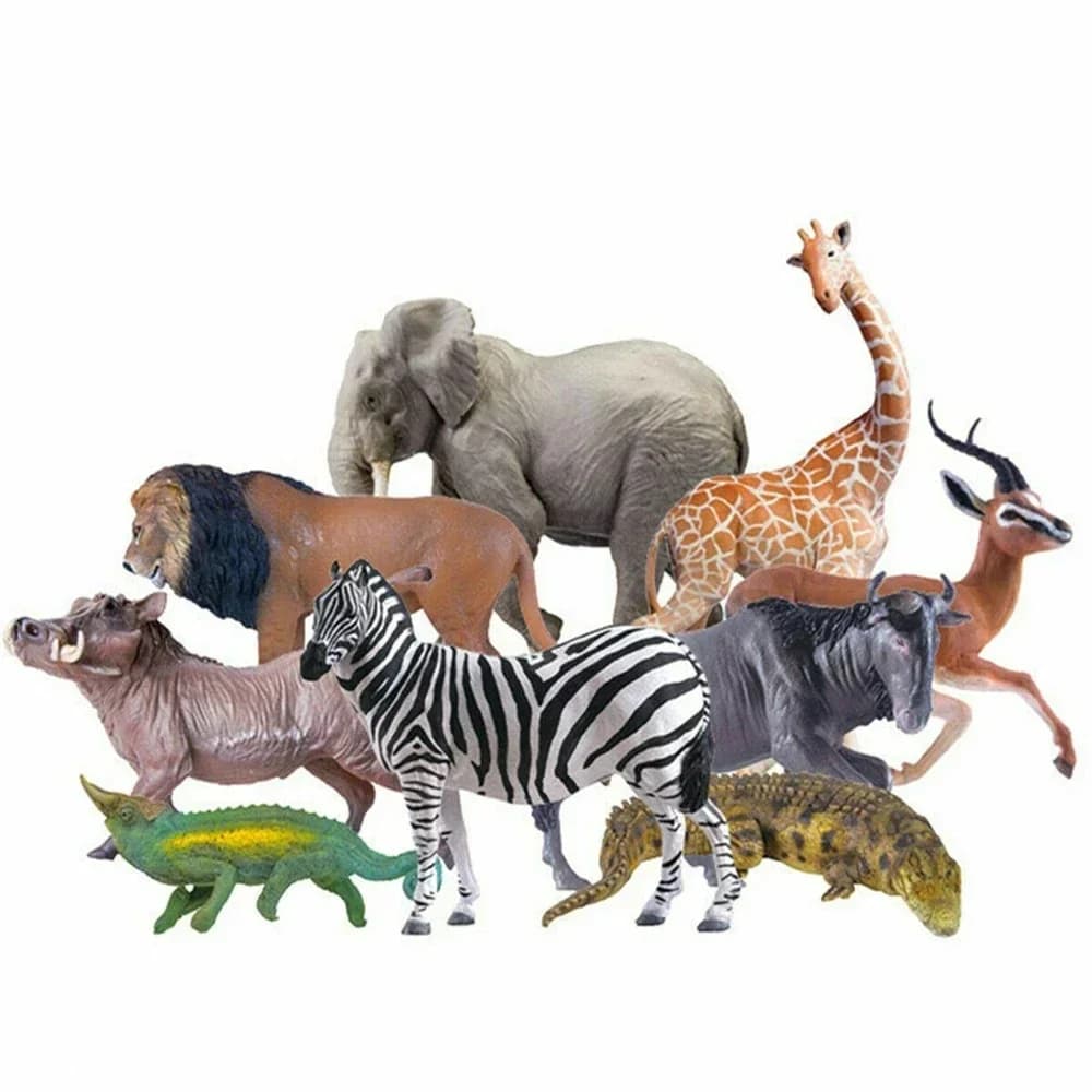 PNSO Figurines d'animaux d'Afrique Lion Guépard Gazelle de Thomson Gnu Zèbre Girafe Éléphant Cochon d'Inde Hippopotame Caméléon