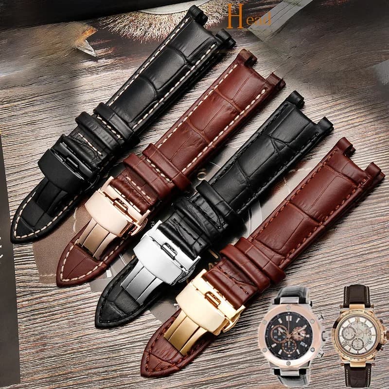 Bracelet de montre en cuir véritable pour GC 22*13mm 20*11mm, bracelet cranté avec boucle papillon en acier inoxydable, ceinture de montre pour hommes et femmes