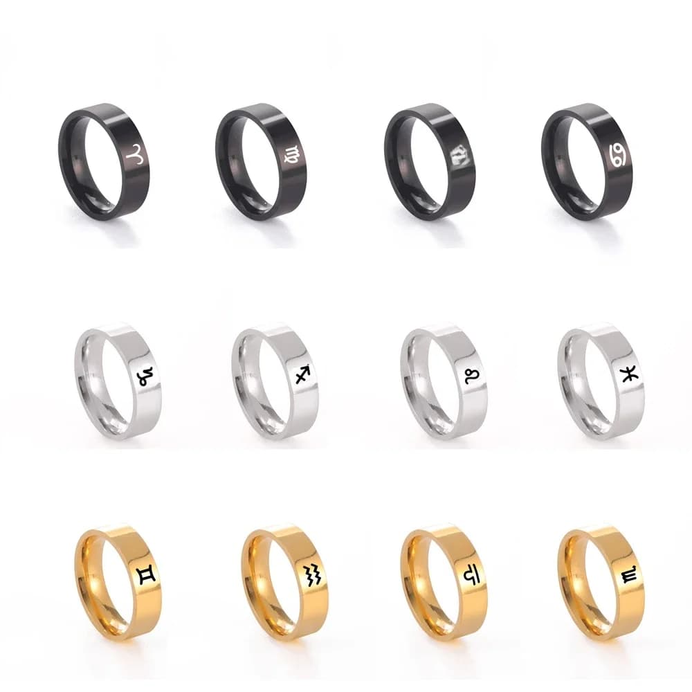 COOLTIME Bagues du Zodiaque en Acier Inoxydable pour Homme et Femme, Cadeau, Lion, Vèbre, Bélier, Gémeaux, Vierge, Dégradation, Scorpion, Sagitchlorine, Document en Argent